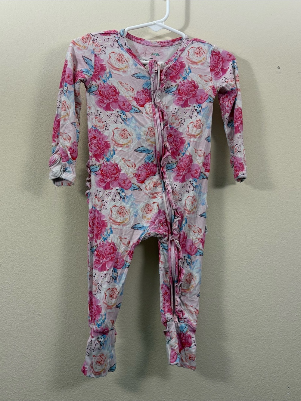 Gigi and Max one piece sleeper with ruffles girls 18 months pink floral